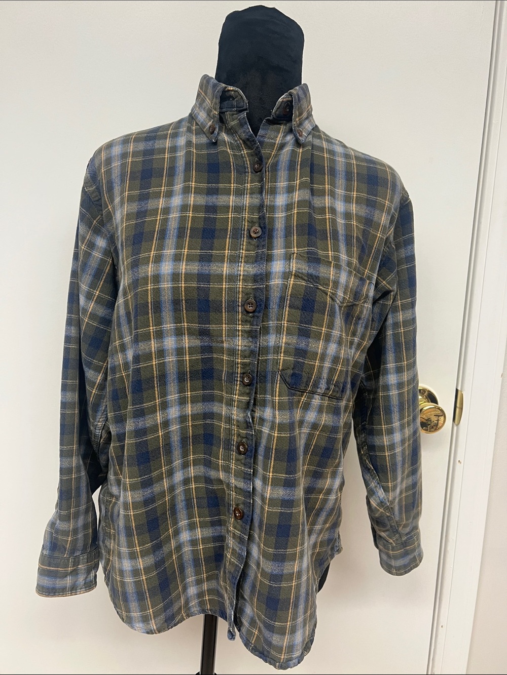 LL Bean Plaid Button-Down Shirt - Olive & Navy